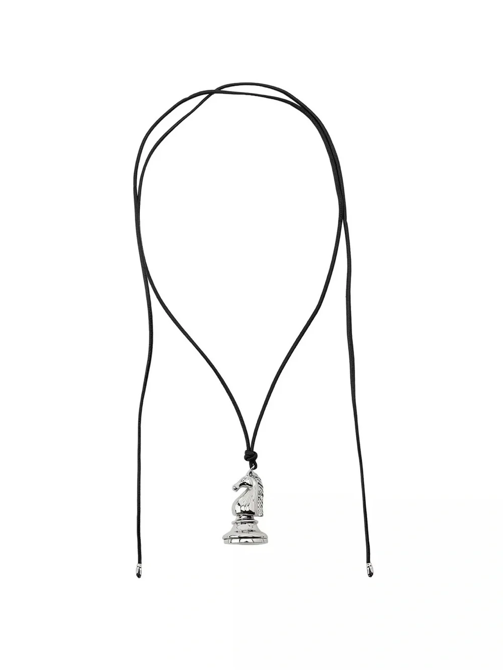 NWT Zara Silver Chess Knight Pendant Necklace on Black Cord